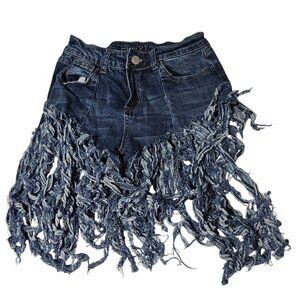 Rue 21 High Rise Crop Cutoff Jean Shorts Womens Size 2 Distressed Shredded Denim